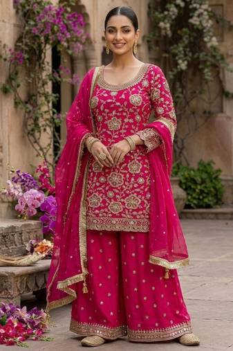 Georgette pink embroidered palazzo set