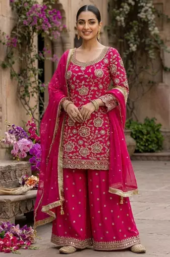 Georgette pink embroidered palazzo set