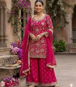 Georgette pink embroidered palazzo set