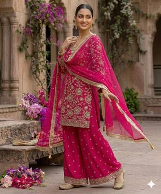 Georgette pink embroidered palazzo set 2