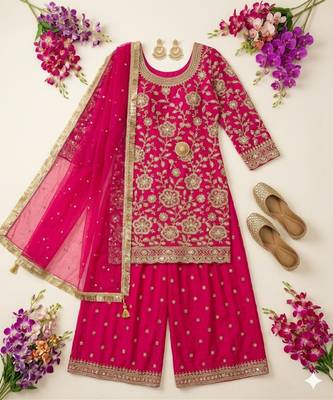 Georgette pink embroidered palazzo set 3