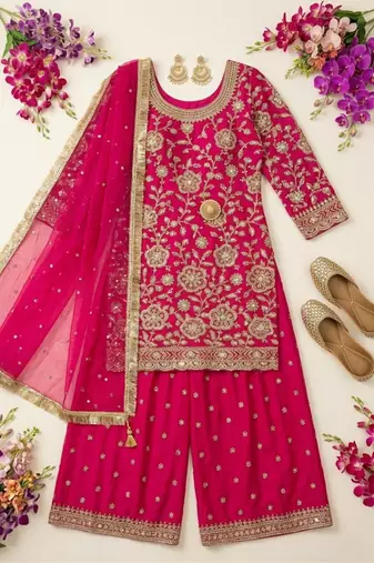 Georgette pink embroidered palazzo set
