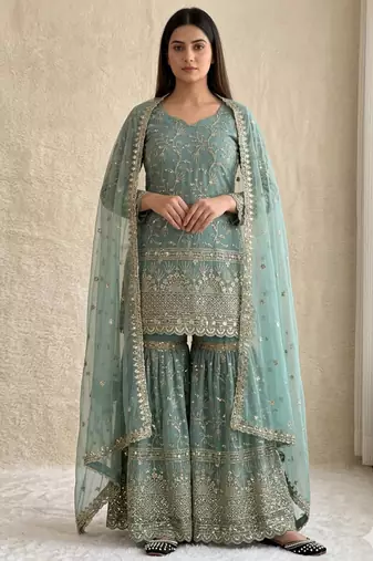 pastel green sharara set