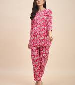 Printed  v neck top with trousers co ords set