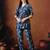 Blue floral printed shirt collar tunic with trousers