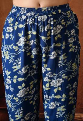 Blue floral printed shirt collar tunic with trousers 2