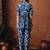 Blue floral printed shirt collar tunic with trousers