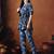 Blue floral printed shirt collar tunic with trousers