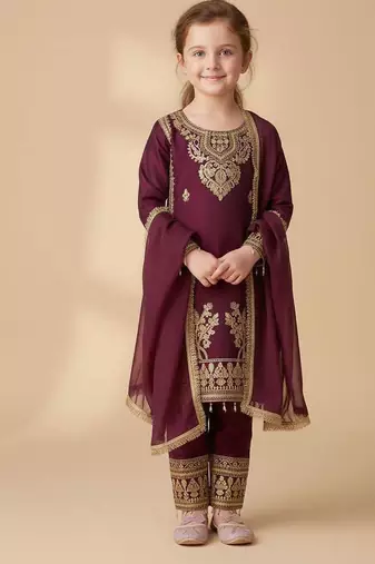 New trendy kids heavy embroidery with coding & sequence kurta set