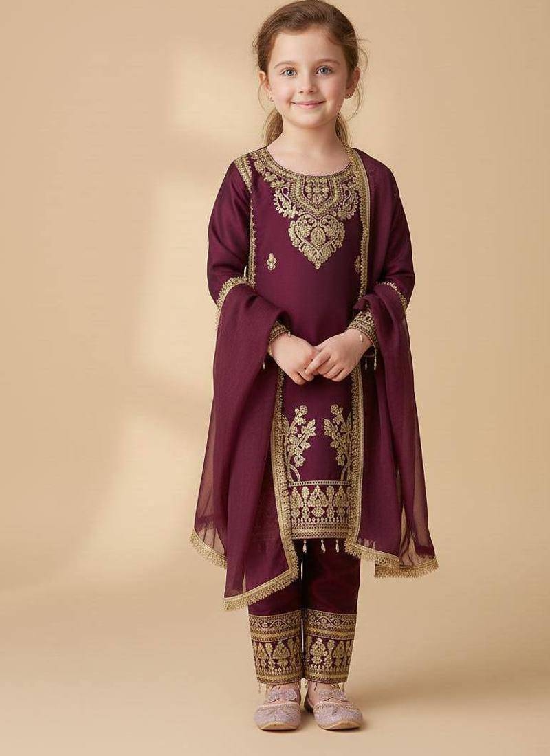 New trendy kids heavy embroidery with coding & sequence kurta set