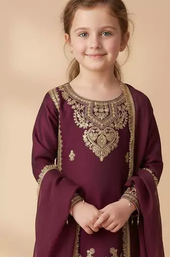  kids heavy embroidery with coding & sequence kurta set