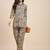 Floral printed shirt collar tunic with trousers