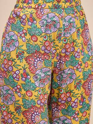 Floral printed shirt collar tunic with trousers 3