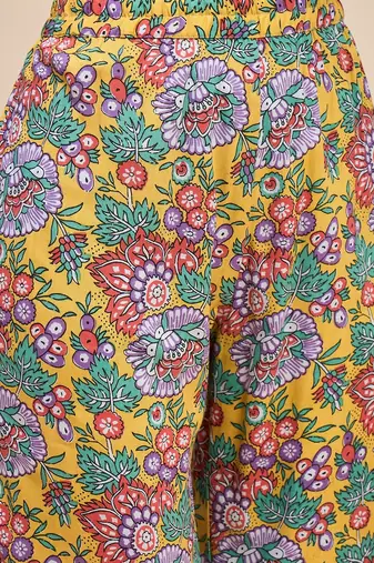 Floral printed shirt collar tunic with trousers
