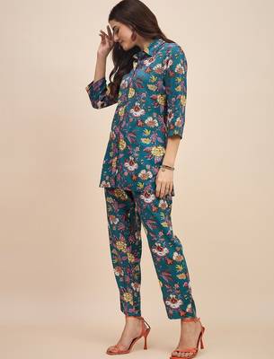 Floral printed cotton tunic & trousers set 2
