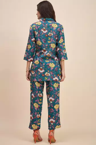 Floral printed cotton tunic & trousers set