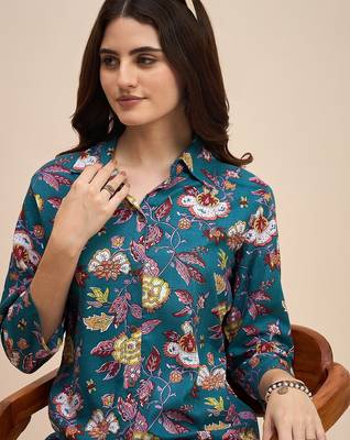 Floral printed cotton tunic & trousers set 4