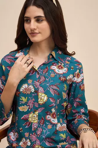 Floral printed cotton tunic & trousers set