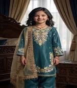 Trendy stylish kids wear heavy embroidery sequence work kurta set