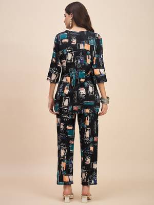 Printed v neck tunic with trousers 3
