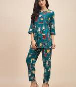 Turquoise printed tunic & trousers co ord