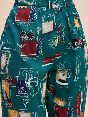 Turquoise printed tunic & trousers co ord 2