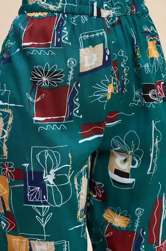 Turquoise printed tunic & trousers co ord
