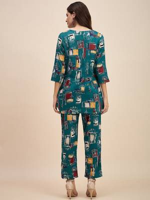 Turquoise printed tunic & trousers co ord 3