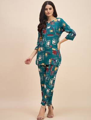 Turquoise printed tunic & trousers co ord 4