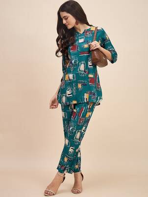 Turquoise printed tunic & trousers co ord 5