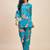 Blue floral printed notch neck tunic & trousers