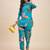 Blue floral printed notch neck tunic & trousers