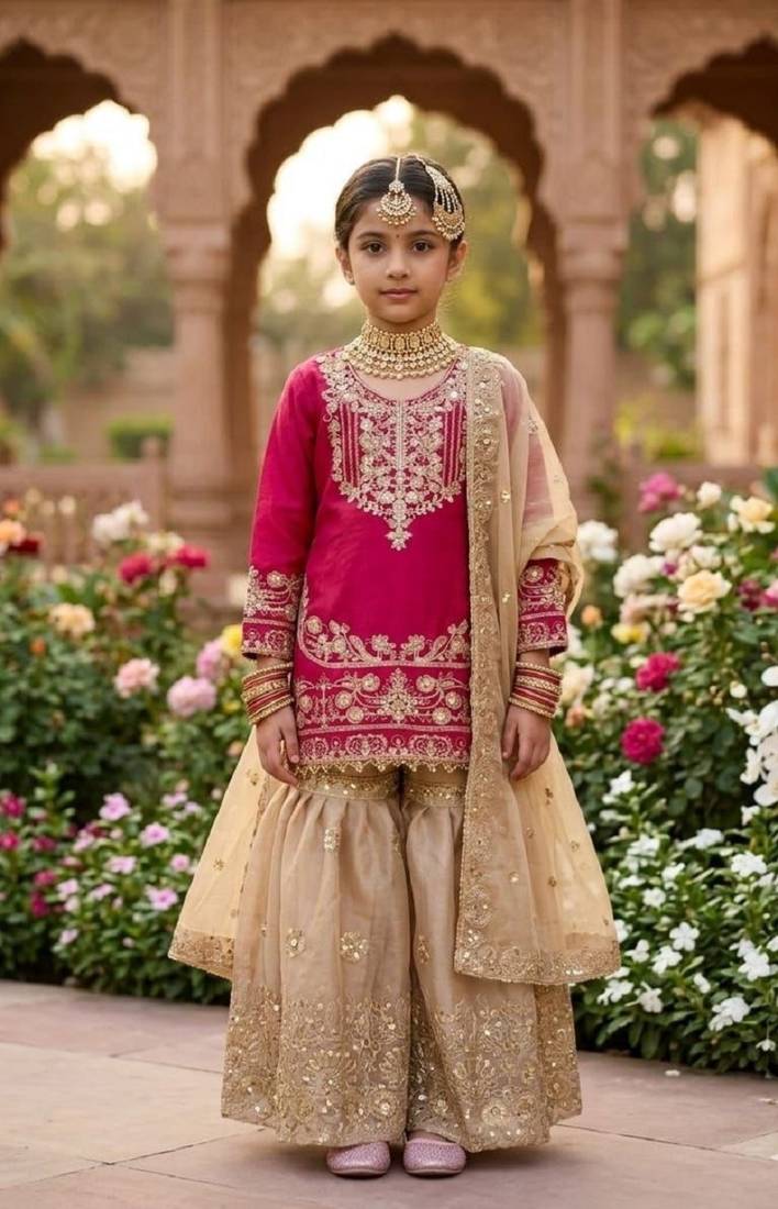 New kids latest fancy heavy embroidery coding sequence work kurta set
