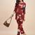 Maroon floral printed notch neck tunic with trousers