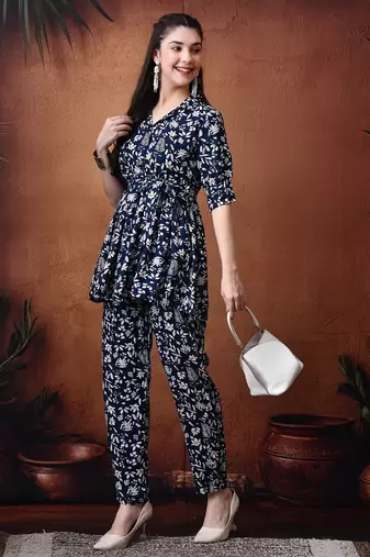 printed v neck tunic & trousers co ords
