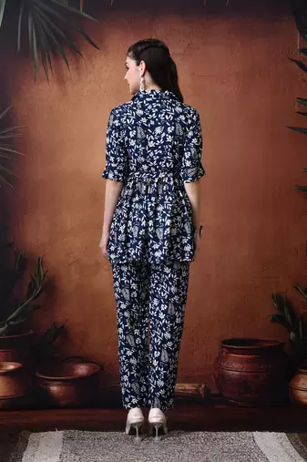 printed v neck tunic & trousers co ords