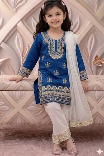 Trendy kids wedding wear heavy embroidery coding sequence work kurta set