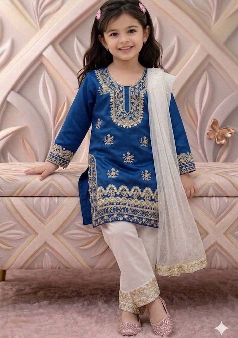 Trendy kids wedding wear heavy embroidery coding sequence work kurta set