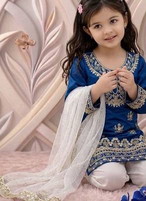 Trendy kids wedding wear heavy embroidery coding sequence work kurta set 2