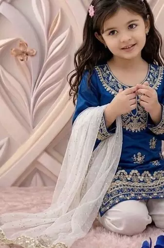 Trendy kids wedding wear heavy embroidery coding sequence work kurta set