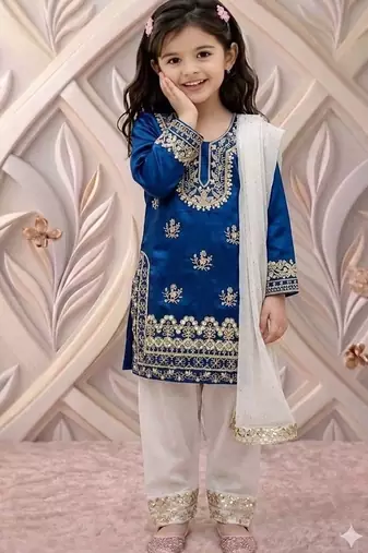 Trendy kids wedding wear heavy embroidery coding sequence work kurta set