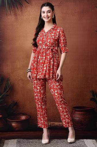 Printed top with trousers co ords
