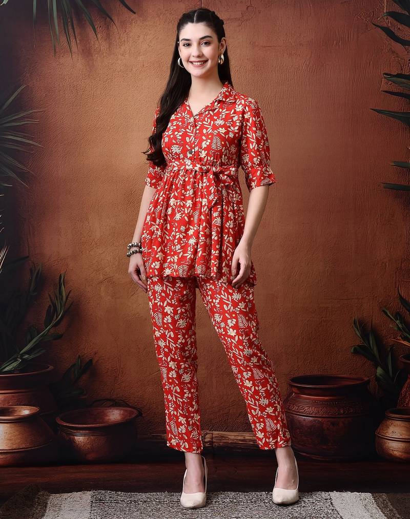 Printed top with trousers co ords