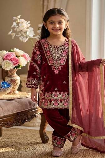 Trendy kids wedding wear heavy embroidery coding sequence work kurta set