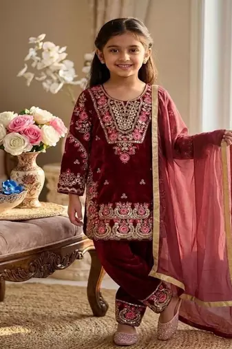 Trendy kids wedding wear heavy embroidery coding sequence work kurta set