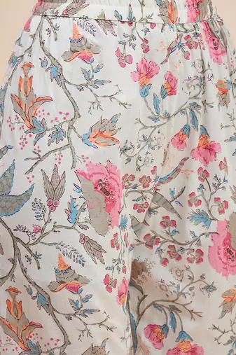 White & pink printed tunic & trousers co ord