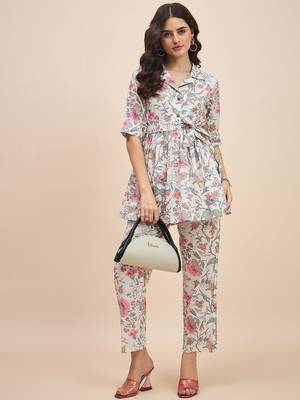 White & pink printed tunic & trousers co ord 5