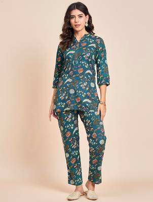 Floral printed cotton tunic & trousers set 1