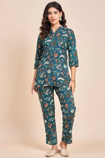 Floral printed cotton tunic & trousers set