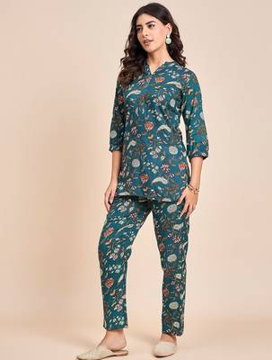 Floral printed cotton tunic & trousers set 2
